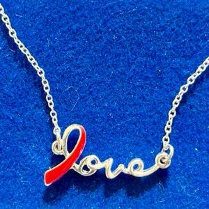 AVON Love Script Necklace with Red Ribbon Accent - Women Jewelry